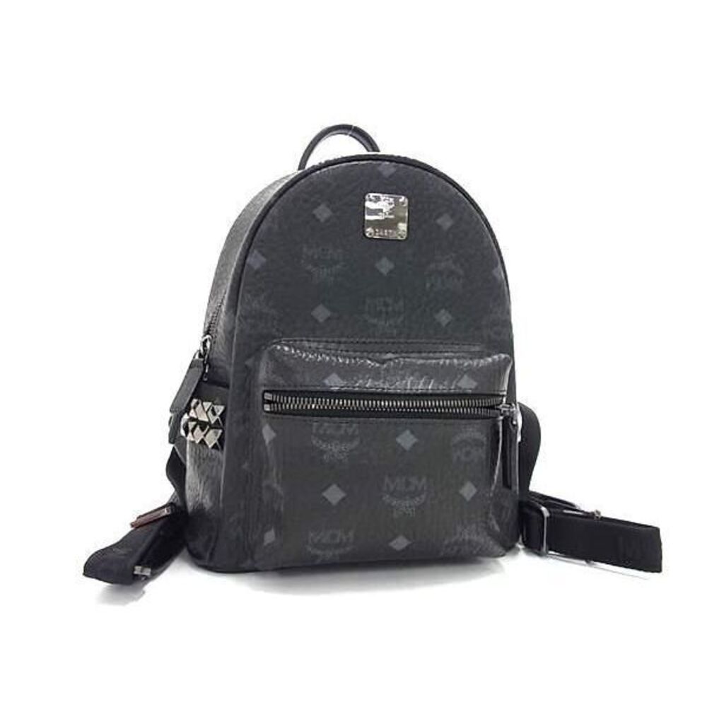 MCM Monogram Visetos Leather Studded Backpack Rucksack Daypack Black